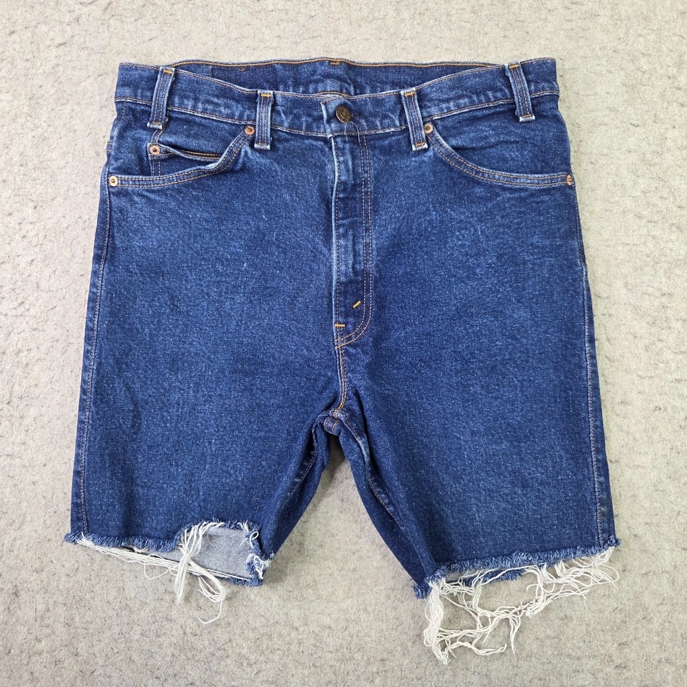 Vintage 90s Levis Cut Off Denim Shorts Mens 36 Blue Dark Wash 7" Ins Made in USA